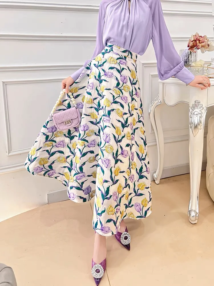 ALSEY Креативная высококачественная жаккардовая юбка в стиле ретро 2023, Весенняя новинка, Женская тонкая свободная модная юбка с высокой талией, в наличии
