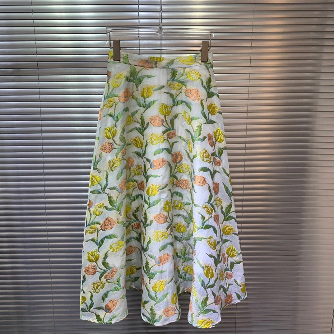 ALSEY Креативная высококачественная жаккардовая юбка в стиле ретро 2023, Весенняя новинка, Женская тонкая свободная модная юбка с высокой талией, в наличии