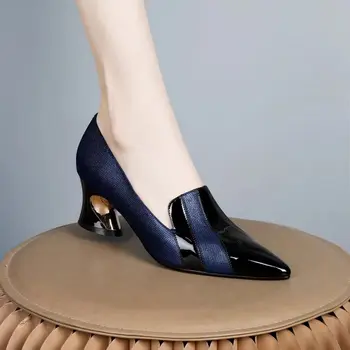 2023 Весна и осень Новые женские туфли на высоком каблуке с острым носком, подходящие по цвету Легкие Удобные тонкие туфли