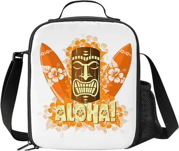 Маска Алоха Тики Гавайи, Многоразовая сумка для ланча, изолированная сумка-тоут, ланч-бокс, сумка-холодильник, сумка для еды, контейнер для еды для мальчиков и девочек
