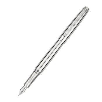 Авторучка HongDian 517S из нержавеющей стали, металлическая, серебряная, EF/F/Изогнутая, Отличная подарочная чернильная ручка для письма, деловые канцелярские принадлежности